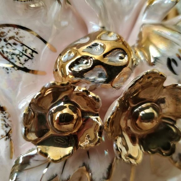 Vintage MCM Betson Pottery Hand Painted Planter & Taper Candle Holders Pink/Gold - Picture 10 of 16